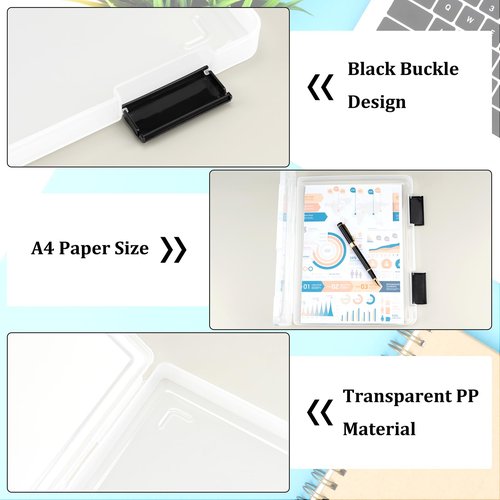 Pechor 6 Pack A4 File Box Paper Organizer Transparent Plastic Box Portable Project Case Documents Document Magazines Storage Holder,with Black Snaps (Inner Size 12.2 x 8.9 x 0.7 in)
