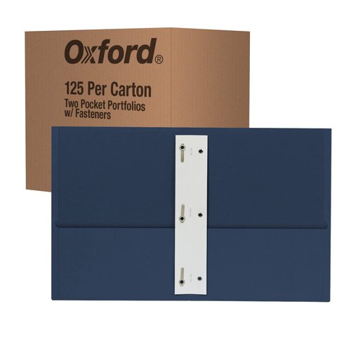 Oxford 2 Pocket Folders with Prongs, Mega Box of 125, Textured Paper Folders, Blue, Letter Size, Essentials for School & Teacher Supplies Lists (57719)