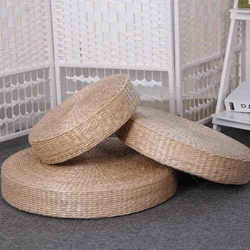 HEALLILY Hand-Woven Round Yoga Seat Cushion - 15 Inch Straw Floor Cushion for Meditation Sitting on Floor and Relaxation