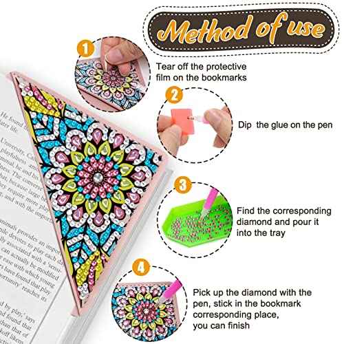 4 pcs Diamond Painting Bookmarks, DIY Diamond Art Kits for Adults, Book Corner - Protecting Bookmark Craft Supplies Kits for Book Lovers(Mandala)