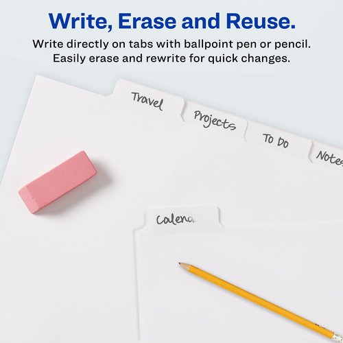 Avery Big Tab Write & Erase Dividers for 3 Ring Binders, 5-Tab Sets, 48 Binder Divider Sets (23075)
