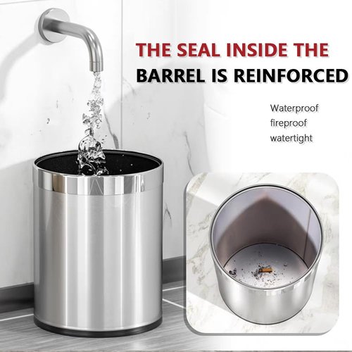 YOJIA 2.64 Gallon/10L Silver Bathroom Stainless Steel Trash Can, Single Layer, Bathroom Garbage Can, Elegant, Modern Office Waste Basket, for Bedroom, Kitchen, Hotel, Cafe, Business(10L Silver)