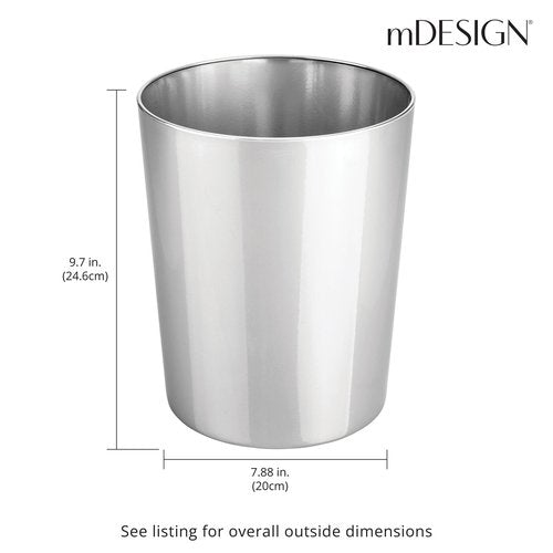 mDesign Round Metal Small 1.7 Gallon Recycle Trash Can Wastebasket, Garbage Container Bin for Bathrooms, Kitchen, Bedroom, Home Office - Durable Stainless Steel - Mirri Collection - 2 Pack - Chrome