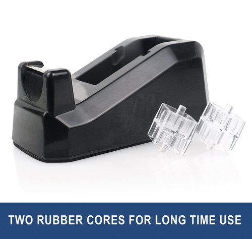 BOMEI PACK Tape Dispensers Desk, 1 Pack Black with 12Rolls Transparent Tape, 1 Inch Core, for Gift Wrapping, School, Office and Home
