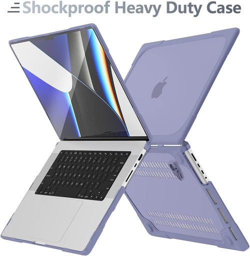Batianda Heavy Duty MacBook Pro Case - Ergonomic Foldable Kickstand | 14 Inch Matte Translucent Lavender Grey