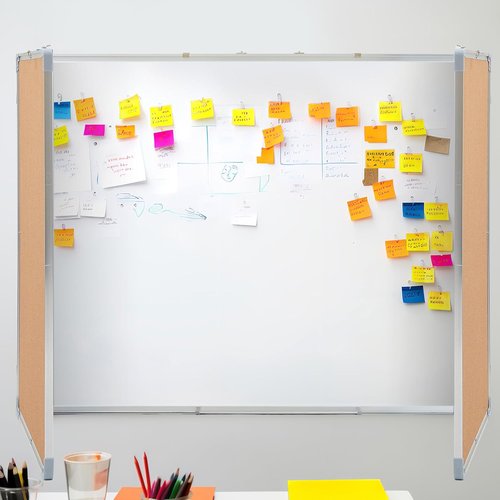 Mooliwe Tri-Fold Cork Board & Whiteboard Combo - 96"x36" Magnetic Dry Erase & Bulletin Board with Aluminum Frame for Home, Office, School