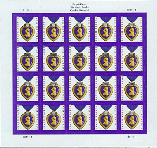 Purple Heart Medal Stamp Sheet of 20 USPS 2019 Forever Collectible