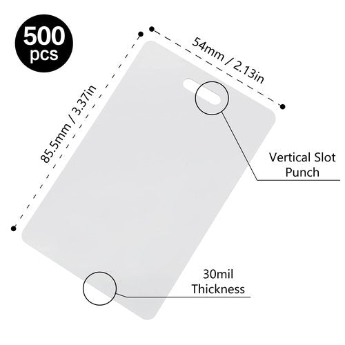 Uzant Pack of 500 White PVC Cards with Vertical Slot Punch on Short Side, CR80 30 mil Standard Credit Card Size, Plastic Blank Cards for Business Office Custom ID Badges, ID Cards, Hall Passes, Crafts