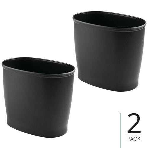 iDesign Small Oval Plastic Bathroom Trash Set of 2-Matte Black Waste Can