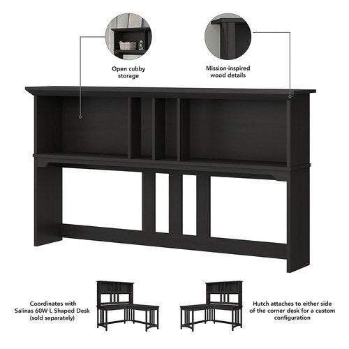 Bush Furniture Salinas 60W Hutch for L Shaped Desk in Vintage Black