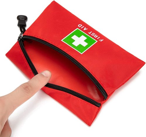 Red Emergency Bag - First Aid Travel Rescue Pouch for Car, Home & Office | 12pcs Green Print (6.3x4.3)