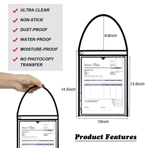 50 Pack Job Ticket Holders Work Order Holder Pockets for 9 x 12 Inch Hanging Sleeve Plastic Work Ticket Holder Shop Ticket Holders Work Order Plastic Sleeves with Strap, Both Sides Clear