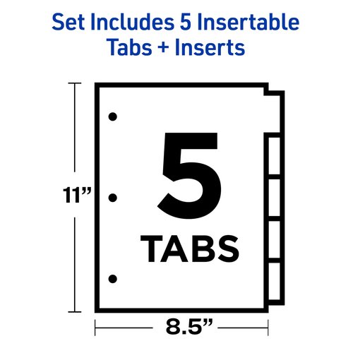 Avery Binder Dividers - 5-Tab Insertable Multicolor Big Tabs for Binders, 48 Sets of Dividers (11109)