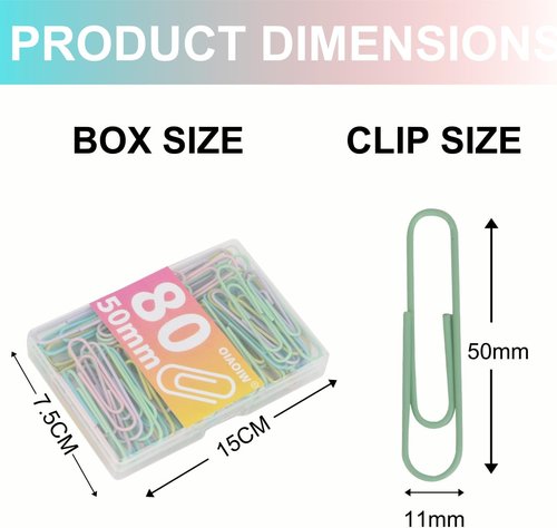 Macaron Large Colored Paper Clips - 2 Inch (50mm) | 160 Pack for Office & School Use
