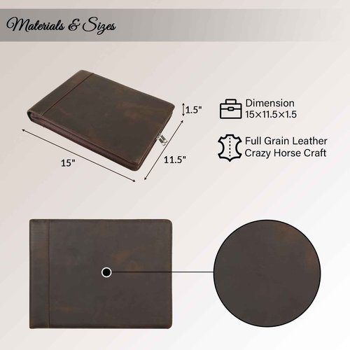 GZRHKJ 7 Ring Business Checkbook Binder, Genuine Leather Zipper Check Binder, 600 Checks Capacity for 9 x 13 Inch Sheet, Personalized Engraved