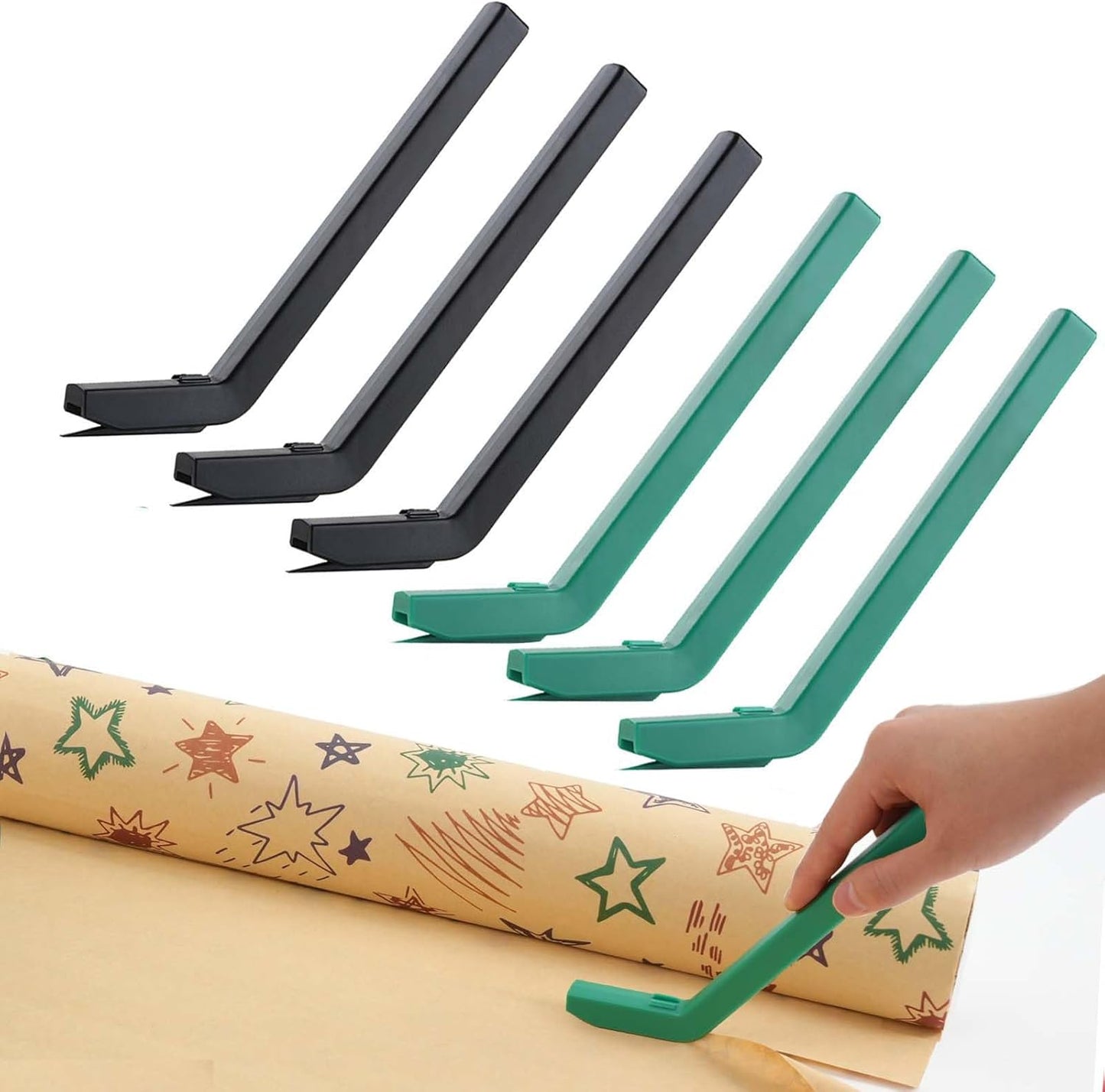 LIZAAL 6-Pack Wrapping Paper Cutter Set | Safe and Easy Gift Wrap Cutter for Christmas and Birthday | Wrapping Paper Cutter Slider for Home, Office or Classroom (6-Colors)