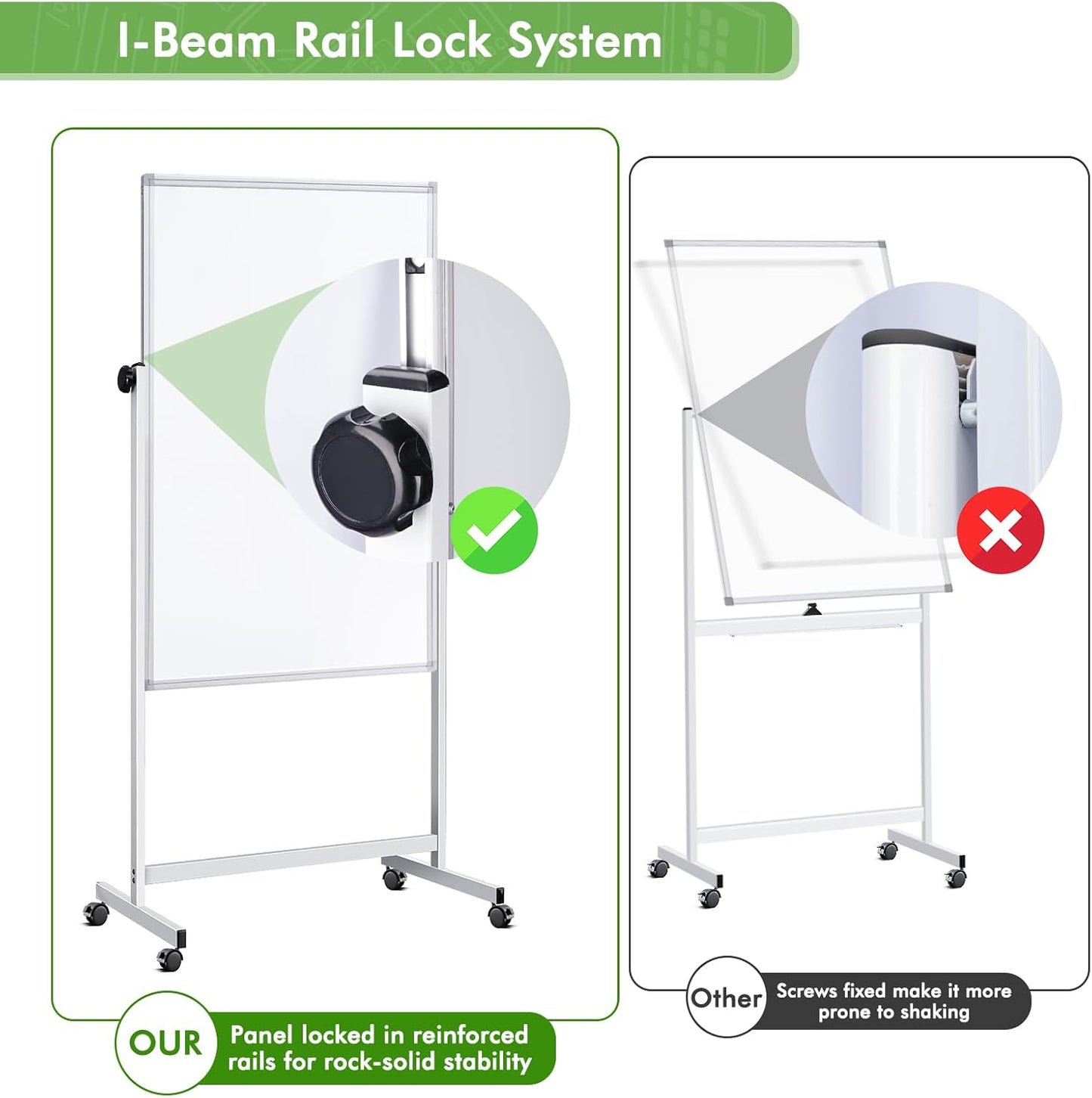 Skiennix Mobile Whiteboard - Double-Sided Magnetic Dry Erase Board on Wheels, 32x48 Inches