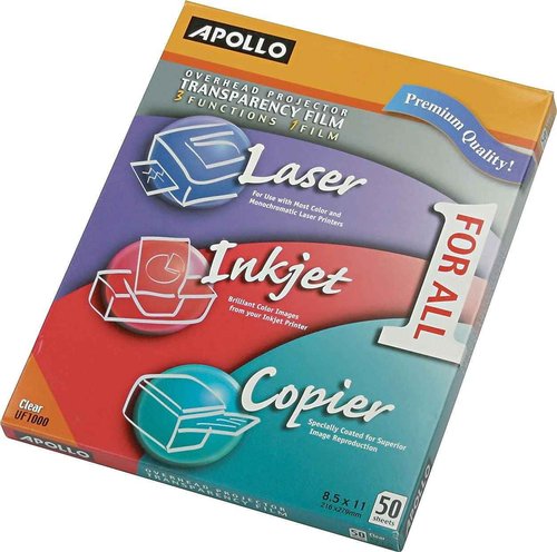 Apollo Multi-Function Transparency Film, 8.5 x 11 Inches, Clear, 50 Sheets per Pack (VUF1000E)