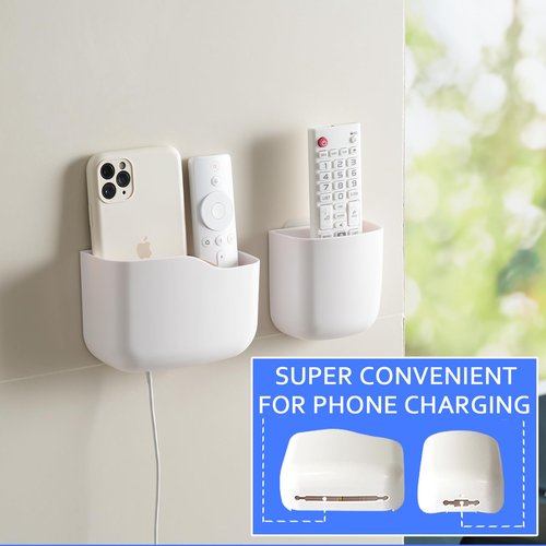 Remote Holder Wall Mount TV FAN Remote Control Holder Bedside Caddy Wall Organizer Phone Holder for Office Adhesive Media Player Controller Holder Box Tray Home Desk Nightstand White 2Big 2Small