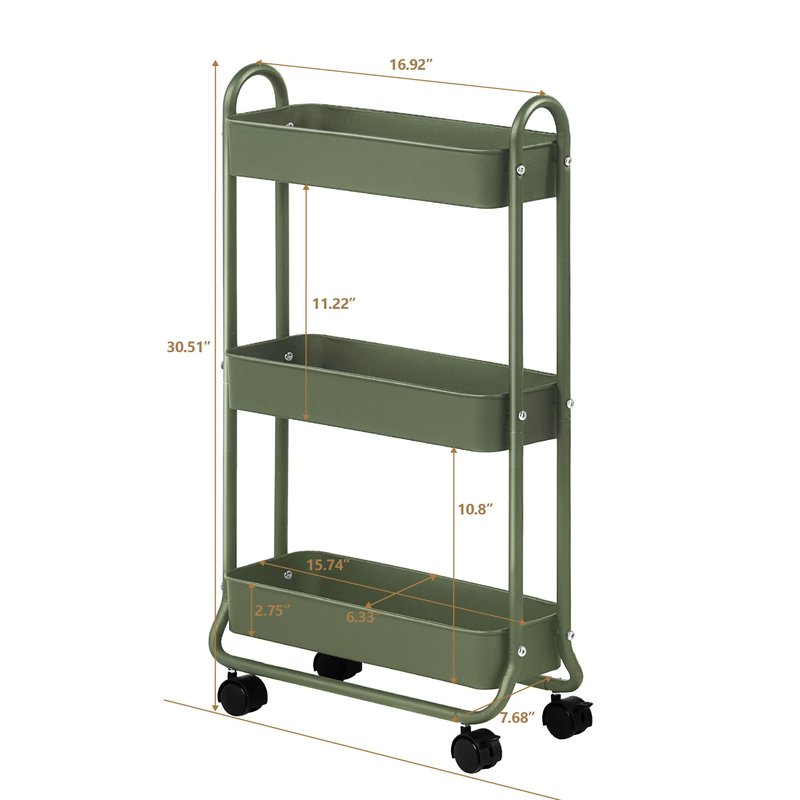 SunnyPoint Slim Rolling Storage Cart, 3 Tier Bathroom Storage Organizer Bathroom, Laundry Utility Cart (Army)