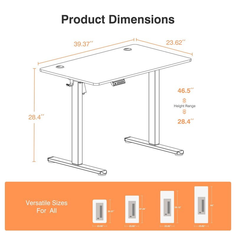 Sweetcrispy Electric Standing Desk Adjustable Height, 40x24 Inch Sit Stand Up Home Office Desks Computer Workstation PC Work Table with 3 Memory Preset Splice Wood Board Metal Frame, Rustic