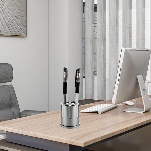 Rotating Revolver Pen Holder, Metal Gun Pencil Holders with 6 Holes, Heavy Duty Aluminum Holder for Men's Birthday Gifts Offices Desk Decoration
