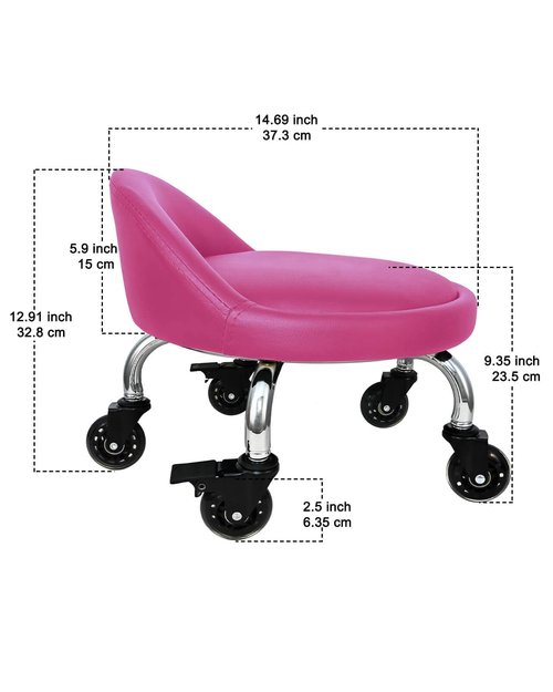 Vapaa taide Rolling Stool with Backrest 450 Lbs High Weight Capacity PU Leather Roller Seat and Heavy-Duty Crystal Universal Wheels for Men Women Boy Girl Furniture Gift, Home Office Red
