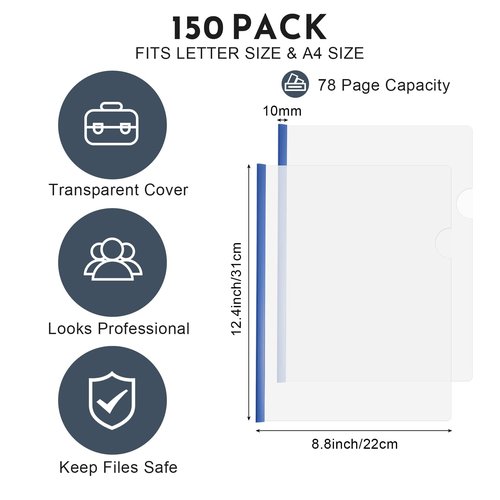 150 Pcs Bulk A4 Clear Report Cover with Sliding Bar 5 Colors Folder Binder Sliding Bar Files Classification Transparent Resume Clipbar Presentation File Folders for School and Office