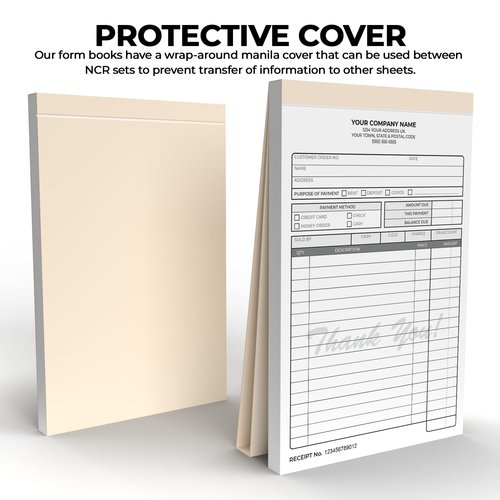 Custom 5.5" x 8.5" Carbonless NCR Books in 2-Part Duplicate Invoices, Receipts, Work Orders, Sales Orders, Purchase Orders, Estimates, Quote Forms with Your Company/Business Name (100 Sets)