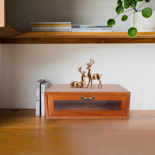 TOPBATHY Retro Wooden Monitor Stand Riser with Drawer: Desktop Storage Organizer for Office Supplies, Cosmetics, and Home Use