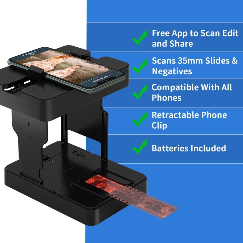 DigitConvert Mobile Film Scanner for 35mm Slides & Negatives, Portable Photo Scanner Converts Film to Digital Photos, Battery Powered Slide Converter