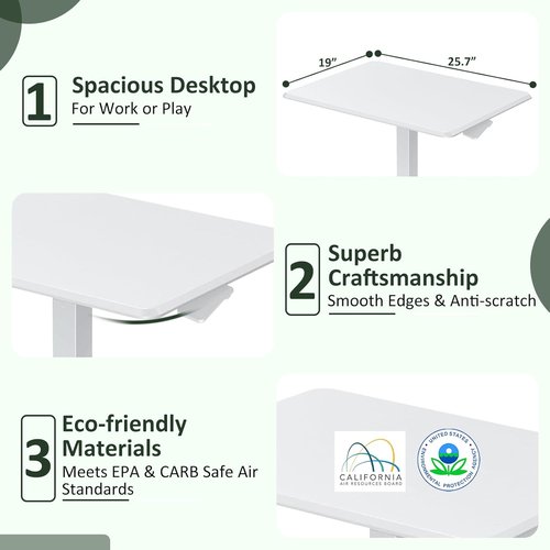 Skiennix Adjustable Height Mobile Standing Desk - Portable Sit-Stand Laptop Table with Lockable Casters | White