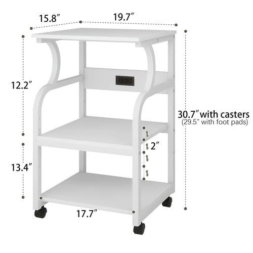 Natwind 3 Tier Printer Stand,Rolling Printer Table with Adjustable Storage Shelf for Home Office Organization,Multifunctional Shelves for Heat Press,3D Printer (White)