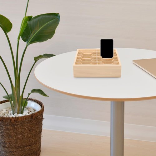 VILLCASE 12 Grids Cell Phone Storage Box: Wooden Holder - Multi-Compartment Calculator - Desk Organizer for Classroom Office