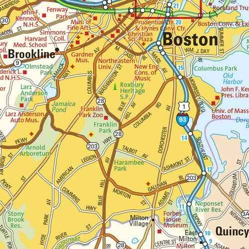 Globe Turner Boston, Massachusetts Wall Map, Large - 22.75" x 29" Laminated, Full Color, Coated Paper, Road Map