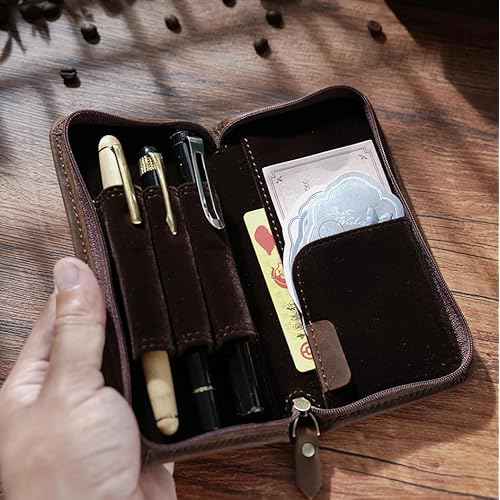 EURYNOME Leather Fountain Pen Holder,Leather Pencil Case Shockproof 3 Divided Slots,Portable Storage Bag for Invoice/Receipt/Cards/Coupon/Tickets