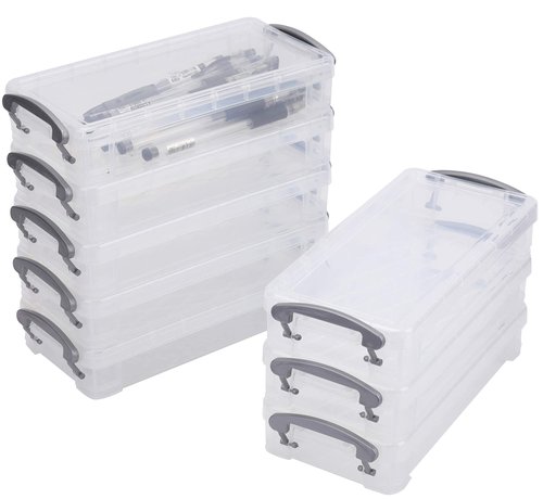 WUWEOT 8 Pack Plastic Pencil Box, Large Capacity Pencil Box with Snap-tight Lid, Supplies Storage Organizer, Office Storage Boxes Watercolor Pen Drawing Tools Container, 8.5"x 4"x 1.5"
