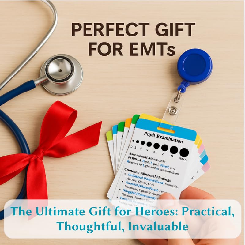 EMT Badge Card Set of 13 - Waterproof PVC Pocket Guide with Vitals, EKG & GCS