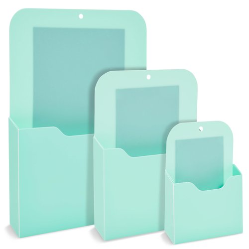 Okuna Outpost Locker Accessories Magnetic File & Bill Holder - Mint, 3-Pack - Refrigerator Magnet File Organizer & Mail Holder - Locker Storage & Wall Folder - Magnetic Pen & Receipt Pocket