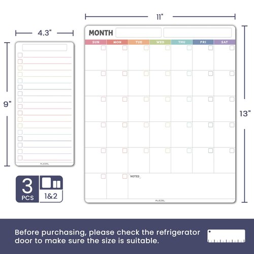 ALEZEL Magnetic Dry Erase Refrigerator Calendar, Vertical Monthly Calendar Whiteboard for Fridge, Includes Fridge Calendar & 2 List White Boards, 4 Markers + Eraser