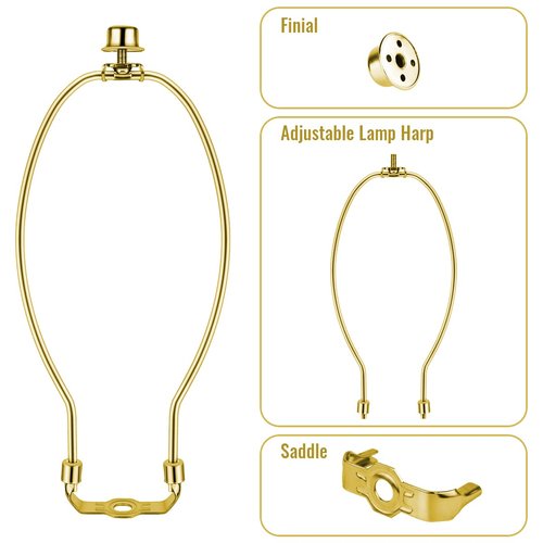 2 Pcs 10Inch Lamp Shade Harp Holders Detachable Heavy Duty DIY Lighting Accessories for Floor Lamps and Table Finials (Polished Brass)