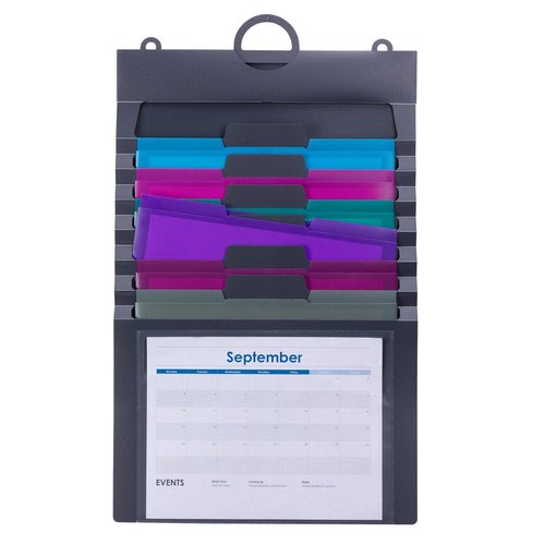 SMEAD Cascading Wall Organizer Gen 2, 6 Pockets, Letter Size, Gray/Jewel Pockets (92063)