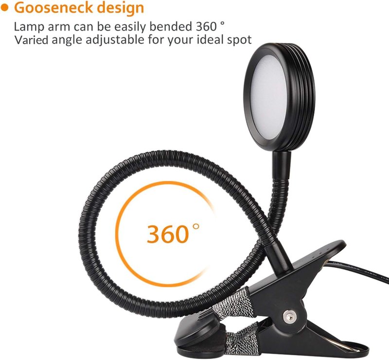 LEPOWER Clip on Light/Reading Lights/Book Light/Desk Lamp Color Changeable/Night Lights Clip on for Desk, Bed Headboard and Computers, Adapter Included (Black) Metal