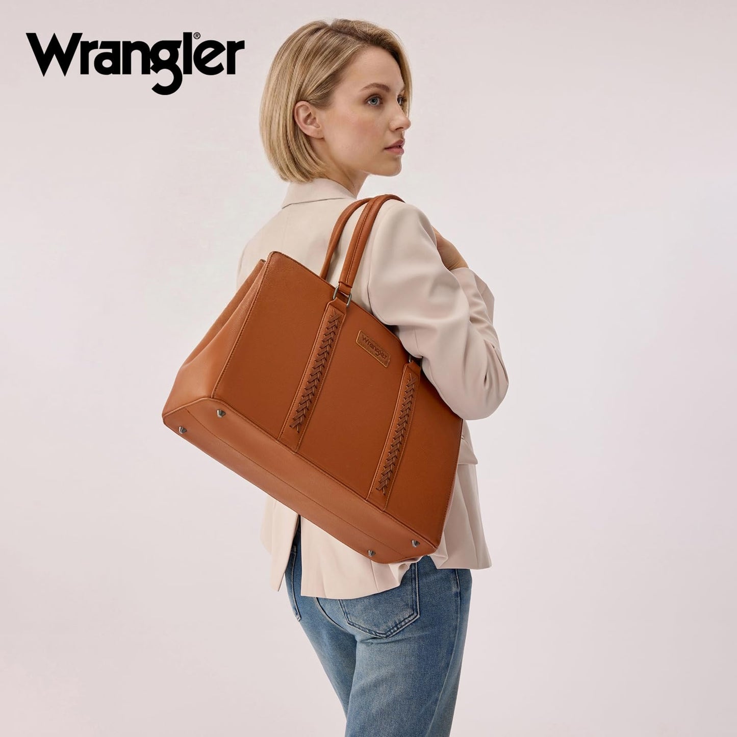 Wrangler Laptop Tote Bag for Women 15.6 Inch Computer Bag for Work Large Double Compartment Purse and Handbag Brown WG387-81192BR