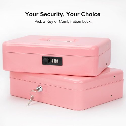 Jssmst Cash Box - Secure Pink Cash Box with Combination Lock & Money Tray | Large 11.8'' x 9.5'' x 3.5''