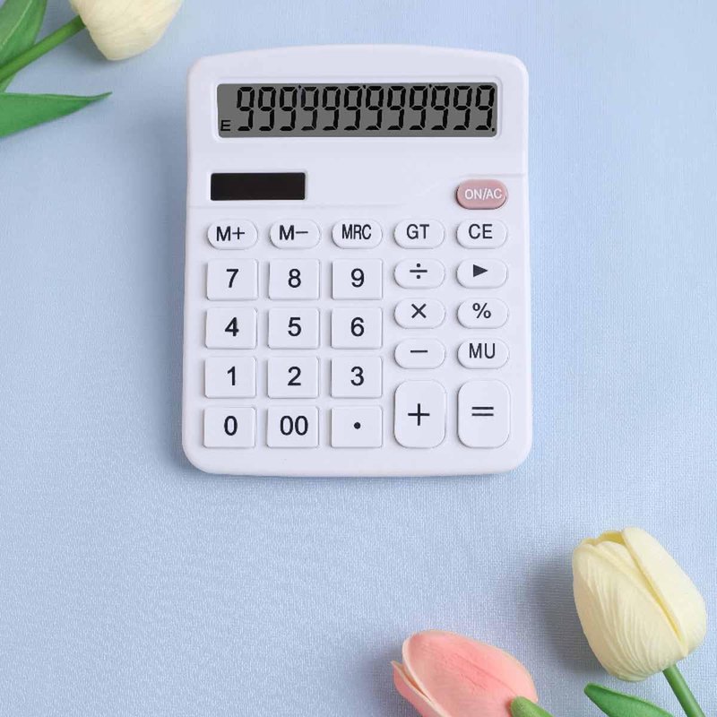 Office Desk Calculator, Cute Calculator for Kids, Basic Calculators Desktop, Dual Power Simple Financial Calculator with Big Button Large Display for Office Home and School (White)