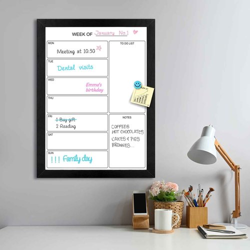 Aitakatta Weekly Dry Erase Whiteboard Calendar, 29.5"x19.7" Magnetic Surface Memo Board, Minimal Design Weekly Planner for Wall, Black Wood Frame Dry Erase Board for Office School Home(ZLBB-S-BK-5075)