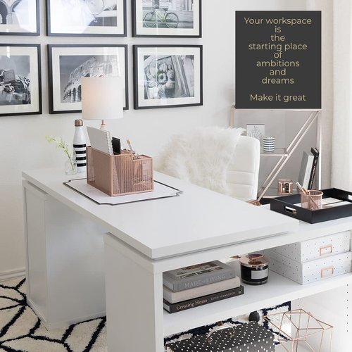 BLU MONACO Rose Gold Desk Organizer with Sticky Note & File Holder – Office Accessories & Workspace Storage, Vanity & Bathroom Countertop Organizer
