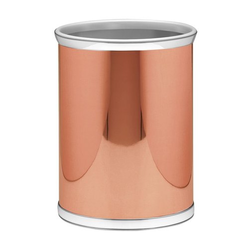 Kraftware Vinyl and Mylar Polished Oval Waste Basket, 14", Copper/Chrome