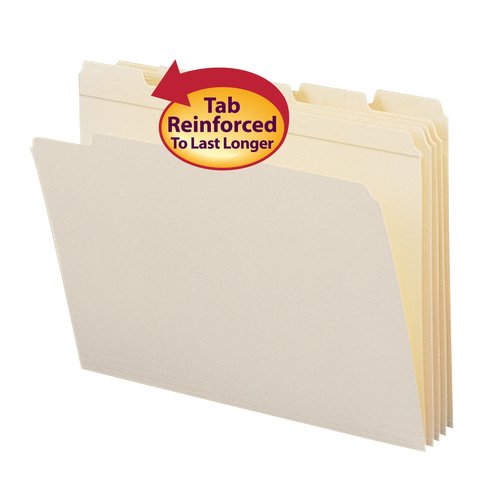 Smead File Folder, Reinforced 1/5-Cut Tab, Assorted Positions, Letter Size, Manila, 100 per Box (10356)